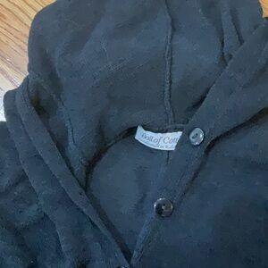 VTG Ball Of Cotton Handloomed In USA Black Knit Button Front Hoodie